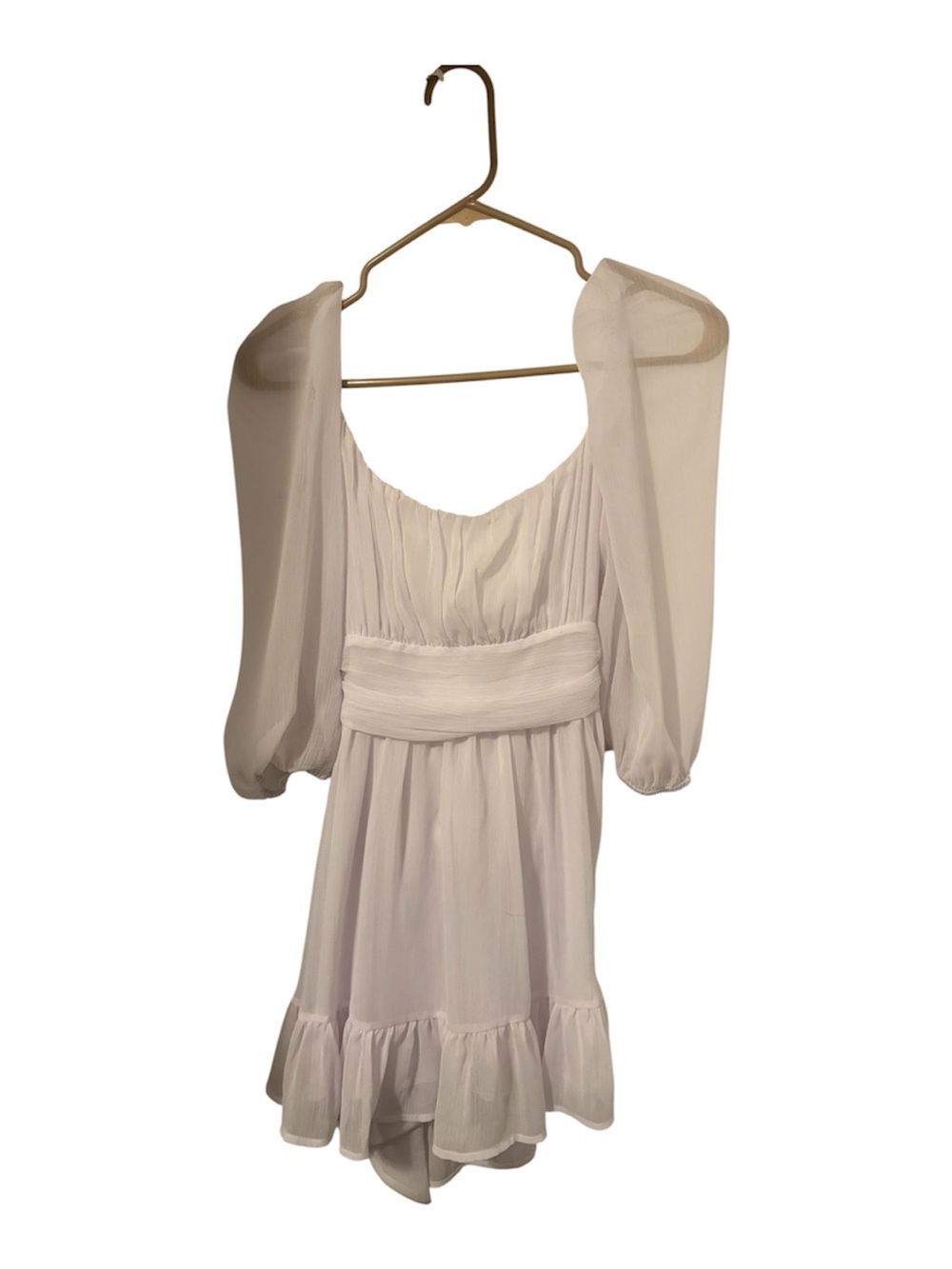 Lucy In The Sky Women’s White Sheer Mini Dress Lined Off The Shoulder  Small